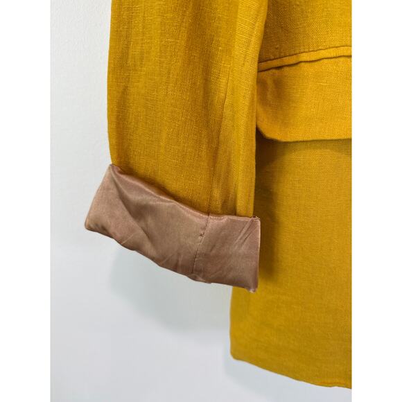 Unique21 Linen Blend One Button Casual Relaxed Boyfriend Blazer Size 8 Yellow - Picture 4 of 10